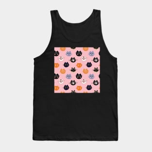 Cat Faces Pattern on Pink Tank Top